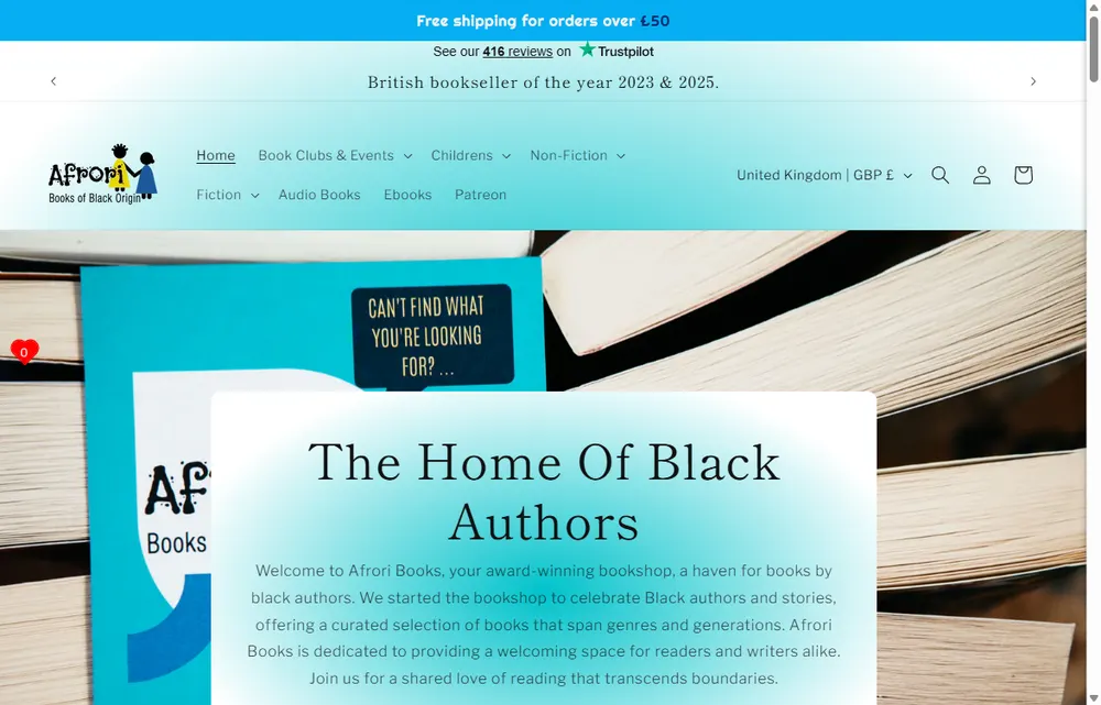 Afrori Books homepage, a Brighton operator-led brand we admire (not a Digital Heroes client)