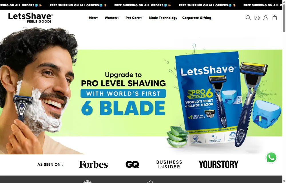LetsShave homepage, a Chandigarh operator-led brand we admire (not a Digital Heroes client)