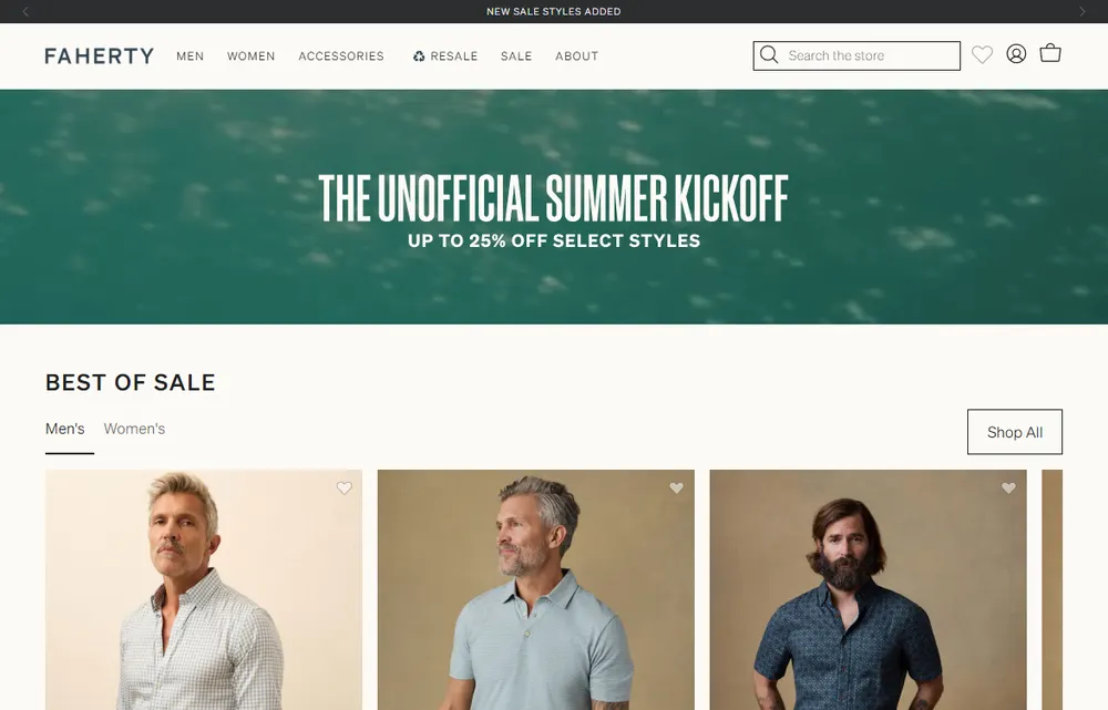Faherty Brand homepage, a New York operator-led brand we admire (not a Digital Heroes client)