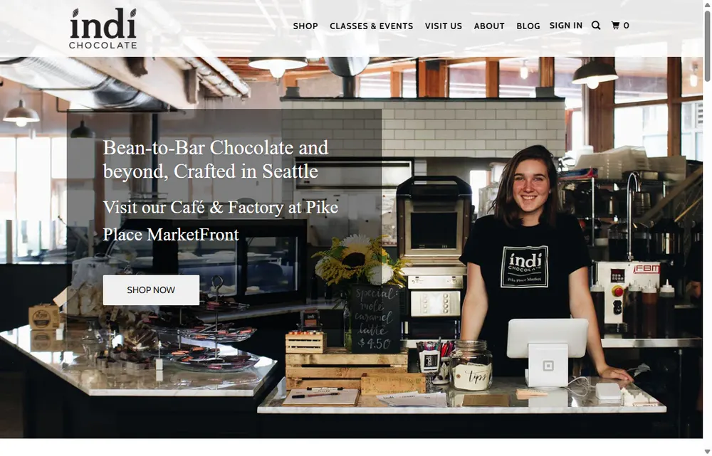 indi chocolate homepage, a Seattle operator-led brand we admire (not a Digital Heroes client)