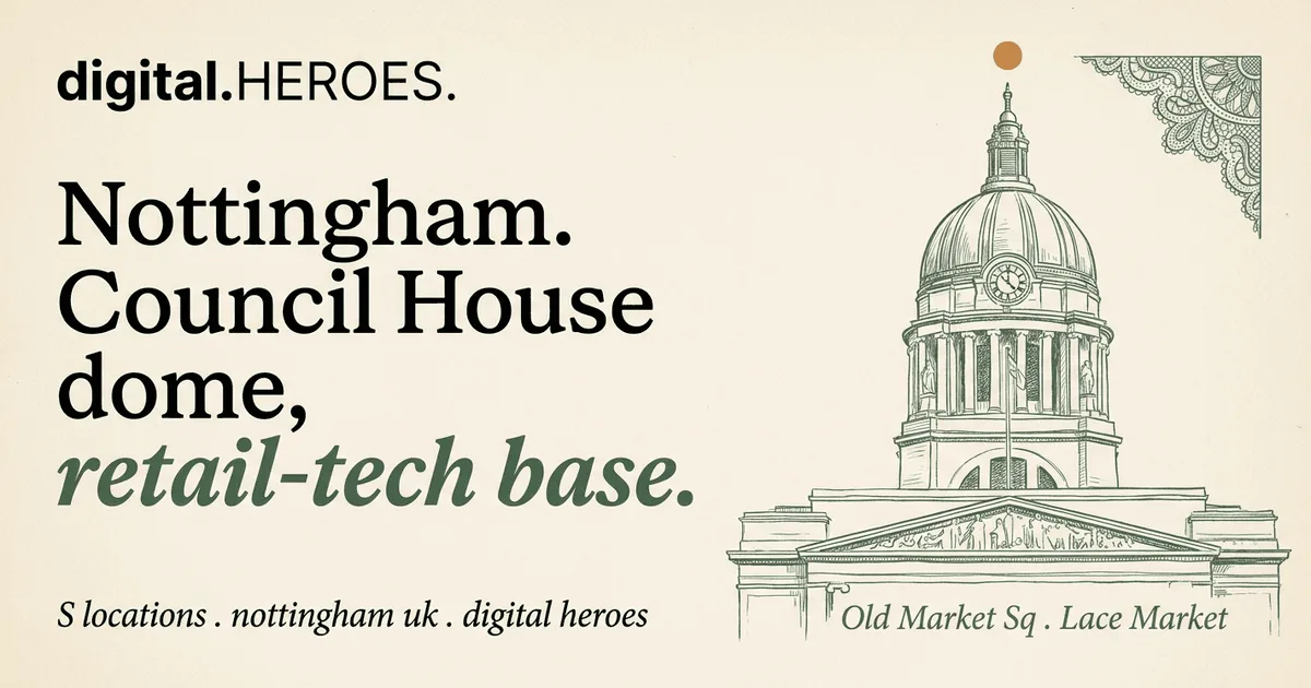 Council House neoclassical dome over Old Market Square with lace-pattern flourish — Digital Heroes Shopify development for Nottingham clients