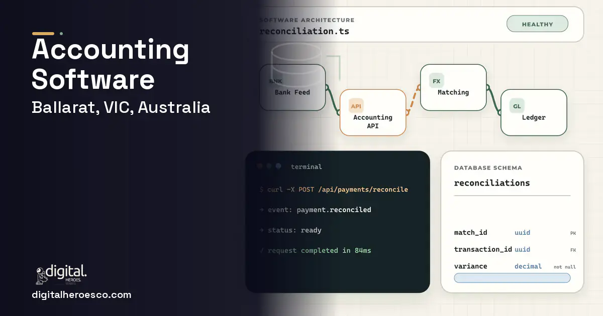 Accounting Software architecture and database illustration for Ballarat, VIC, Australia.