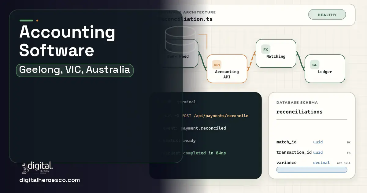 Accounting Software architecture and database illustration for Geelong, VIC, Australia.