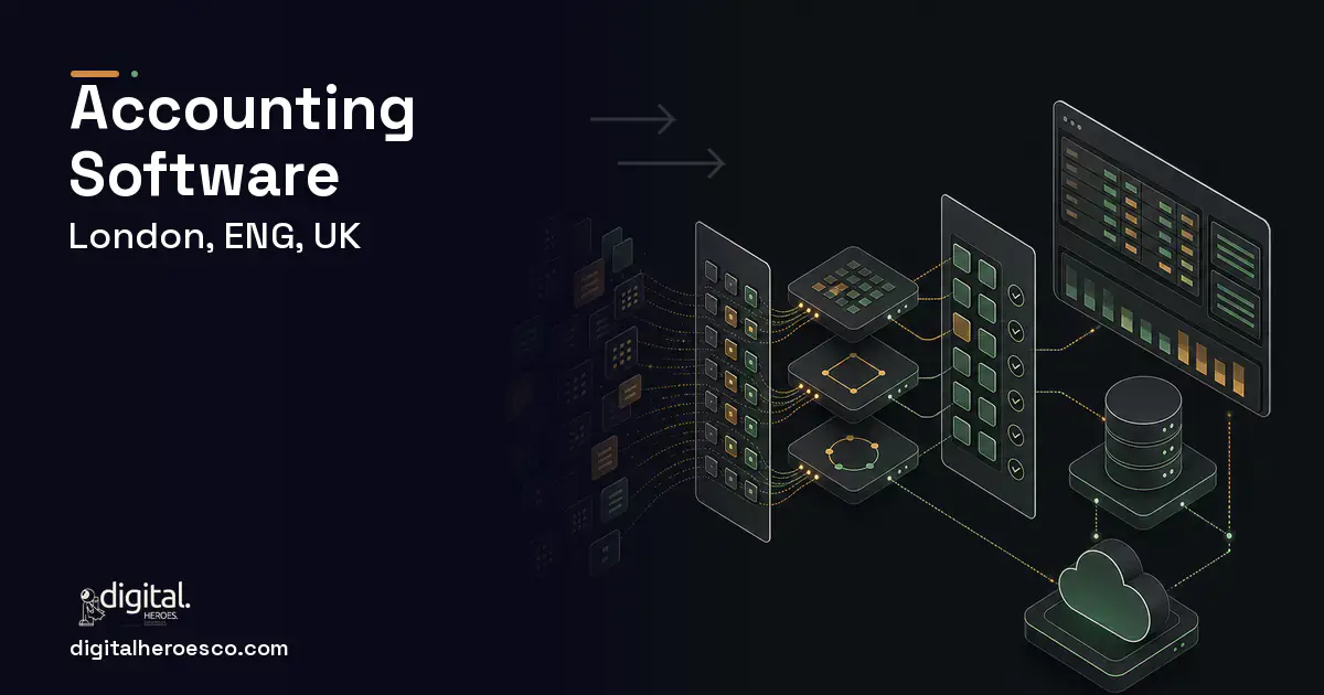 Accounting Software workflow illustration for London, ENG, UK.