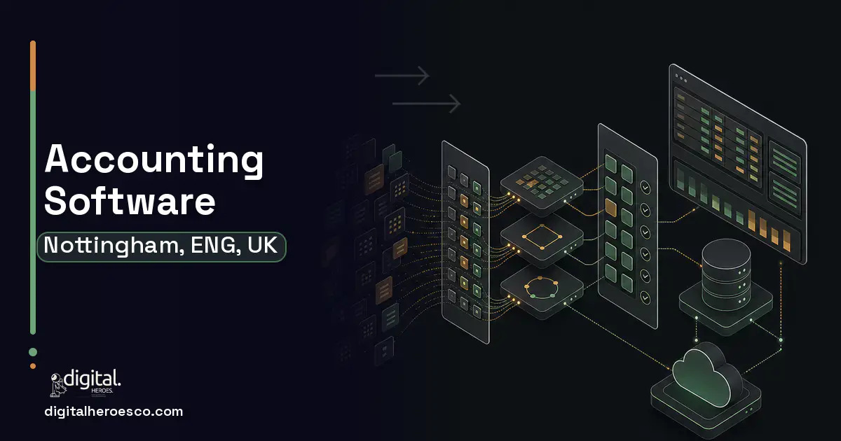 Accounting Software workflow illustration for Nottingham, ENG, UK.