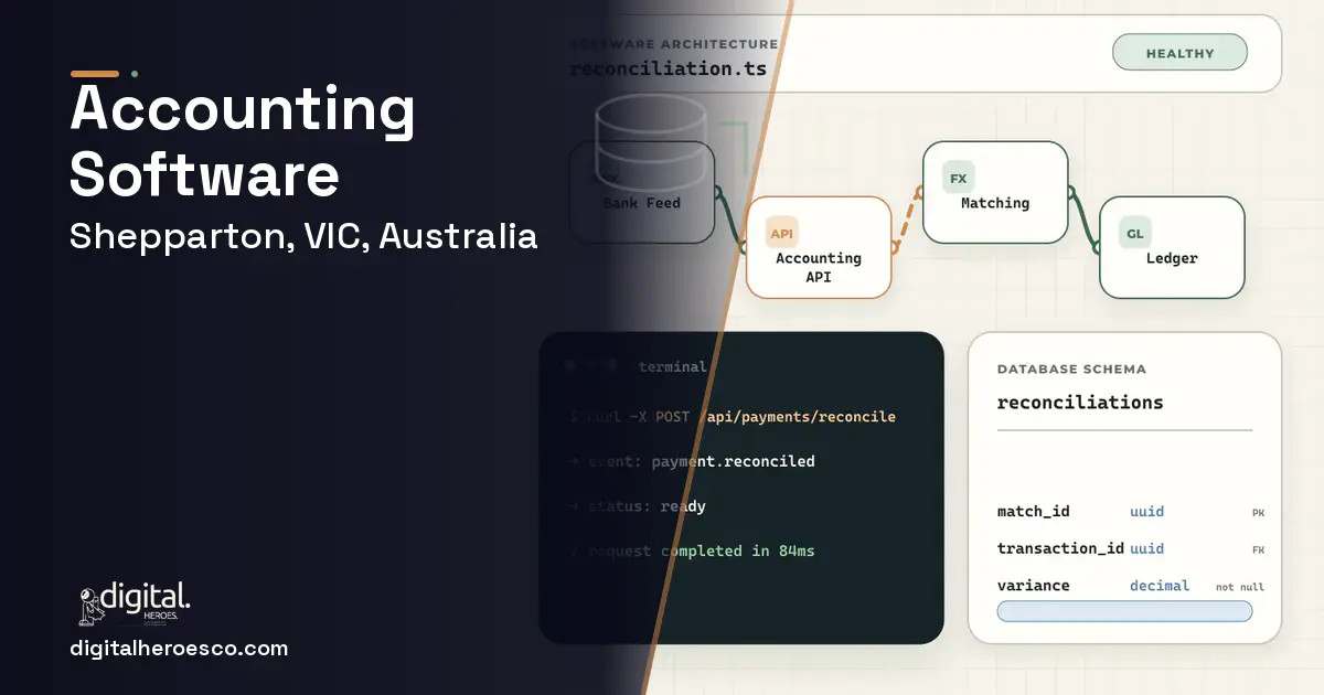 Accounting Software architecture and database illustration for Shepparton, VIC, Australia.