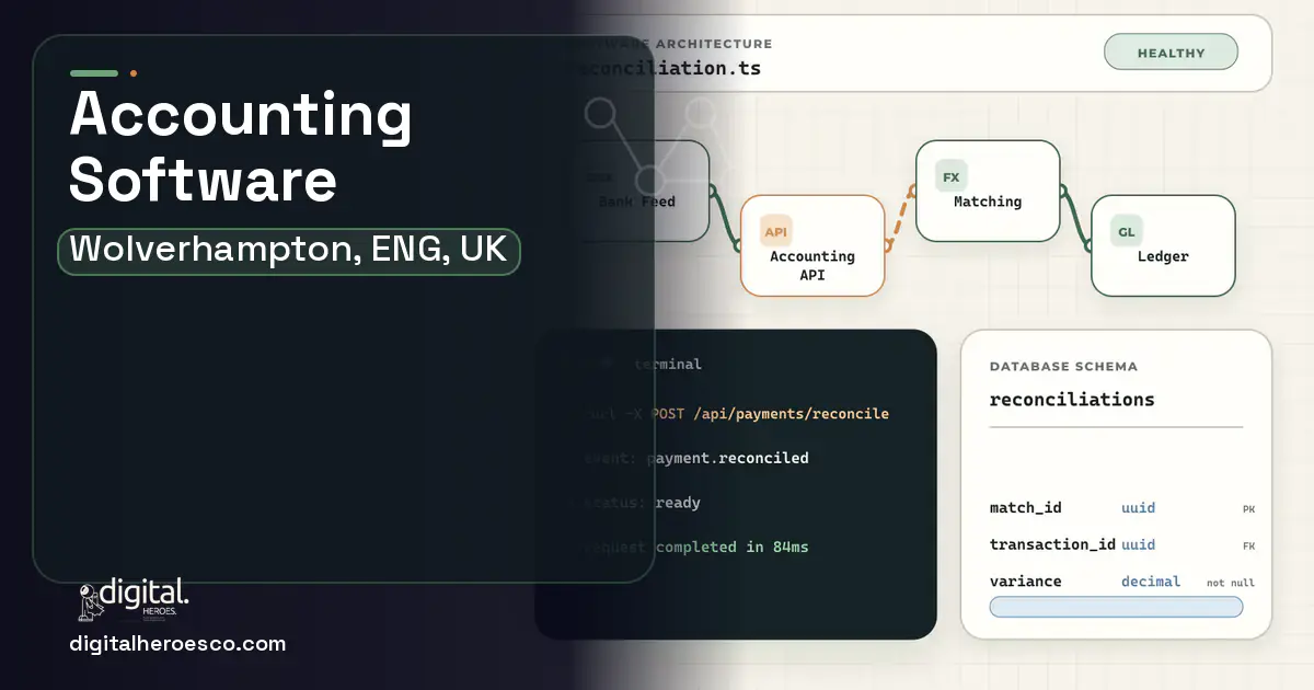 Accounting Software architecture and database illustration for Wolverhampton, ENG, UK.