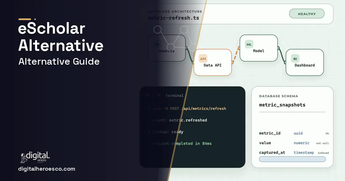 BI Dashboard Development architecture and database illustration for Escholar Alternative.