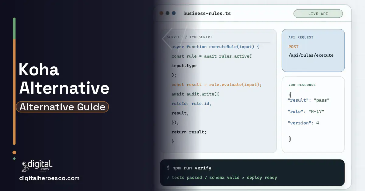 Custom Software Development code editor and API illustration for Koha Alternative.