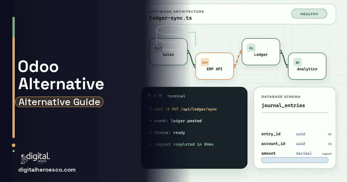 ERP Development architecture and database illustration for Odoo Alternative.