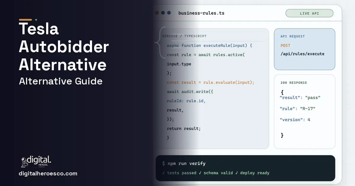Custom Software Development code editor and API illustration for Tesla Autobidder Alternative.