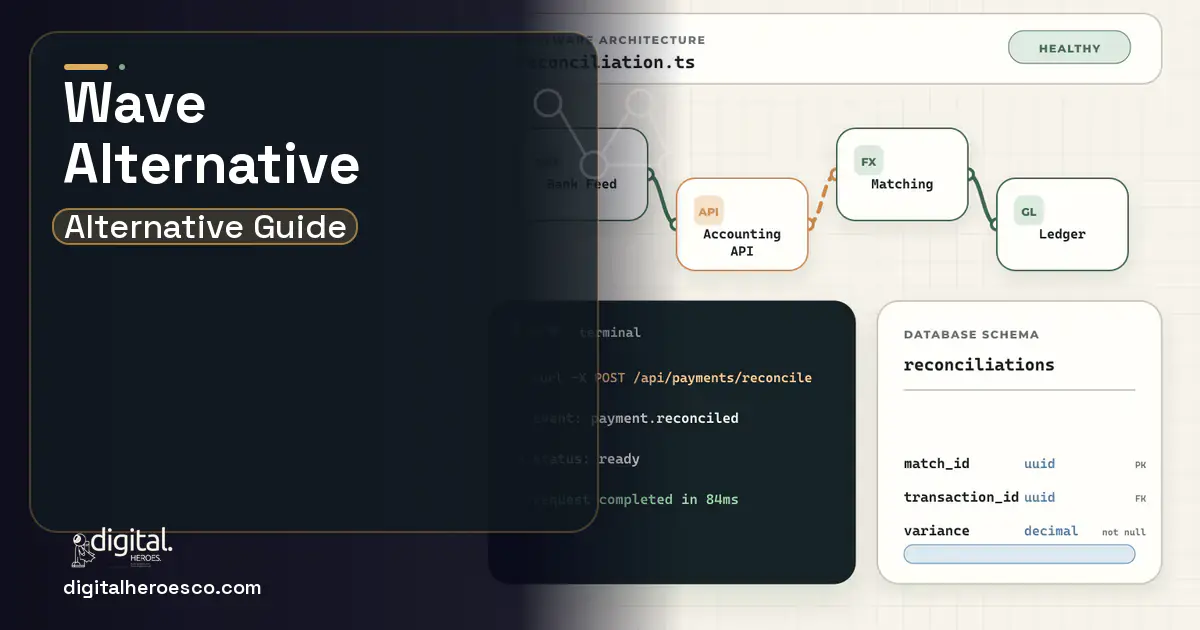 Accounting Software architecture and database illustration for Wave Alternatives.