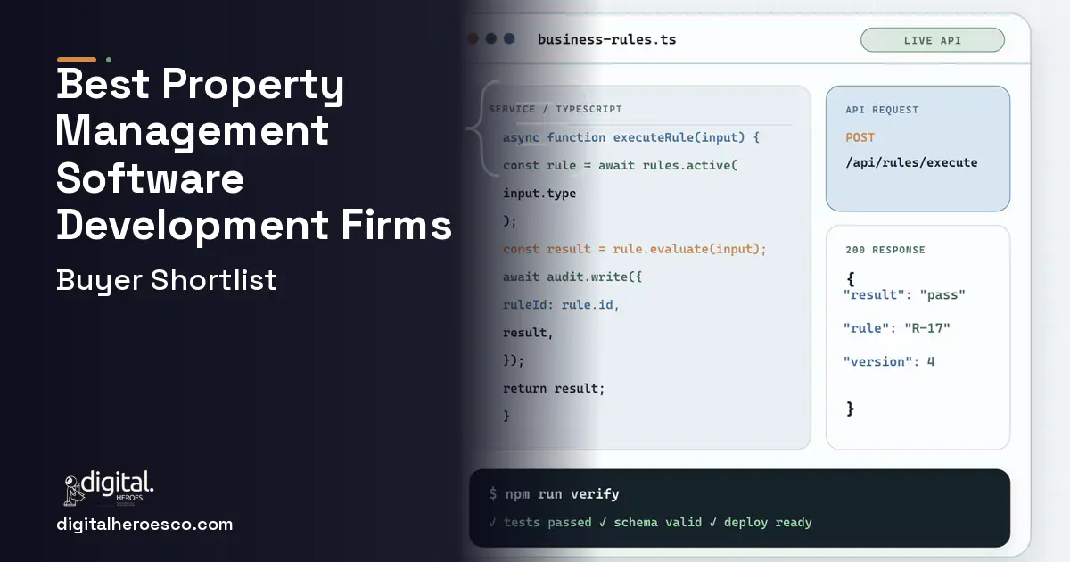 Custom software code editor and API illustration for Best Property Management Software Development Companies 2026.
