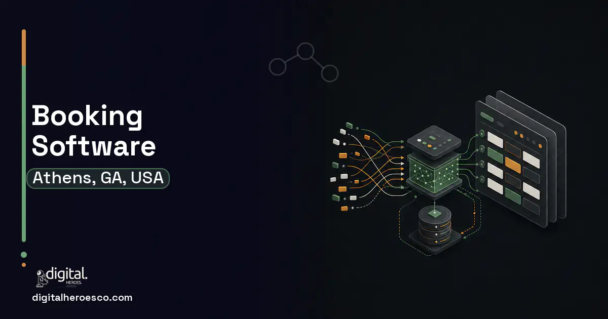 Booking Software workflow illustration for Athens, GA, USA.