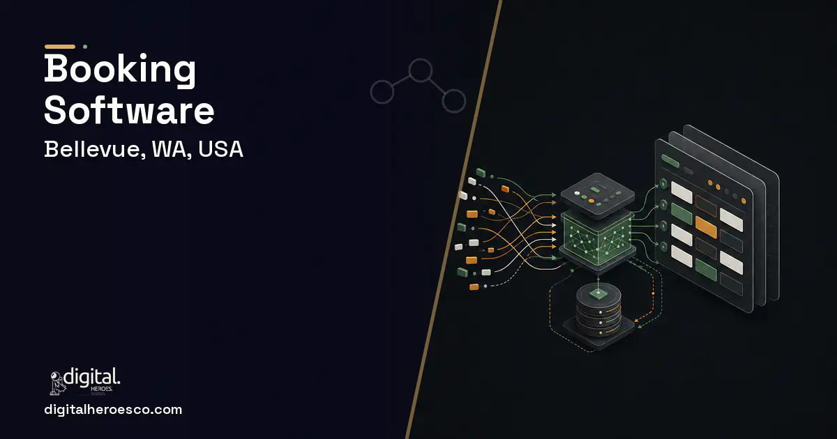 Booking Software workflow illustration for Bellevue, WA, USA.
