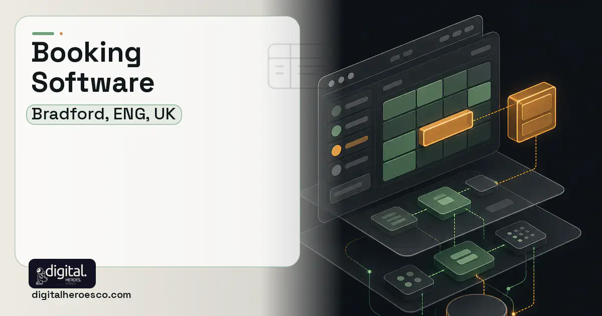Booking Software product interface illustration for Bradford, ENG, UK.