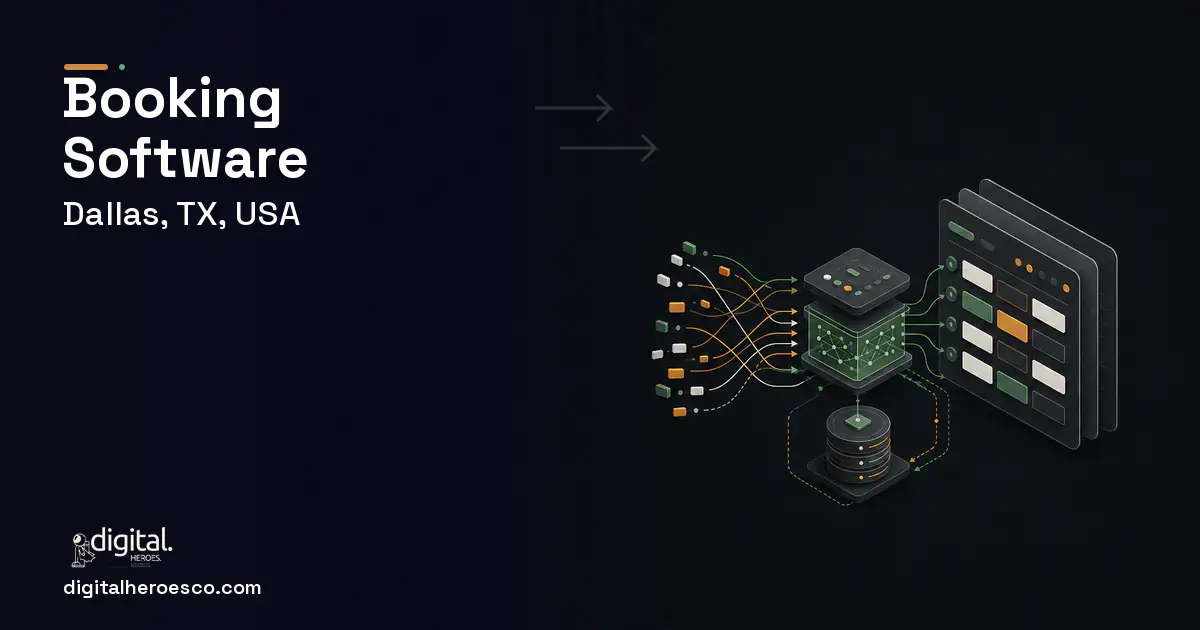 Booking Software workflow illustration for Dallas, TX, USA.