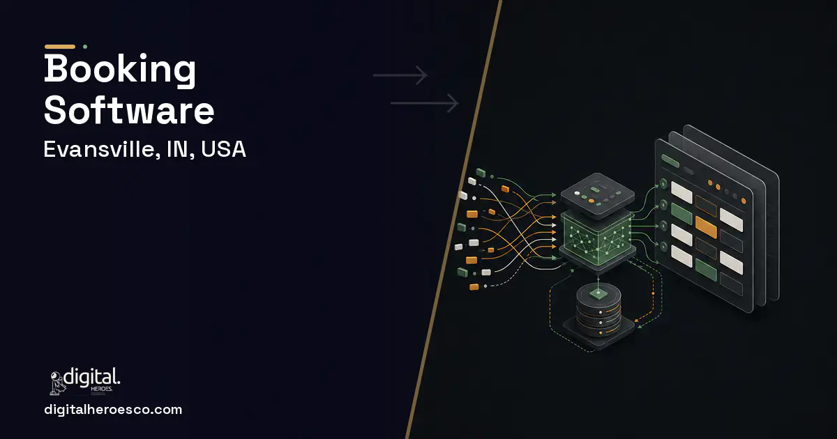 Booking Software workflow illustration for Evansville, IN, USA.