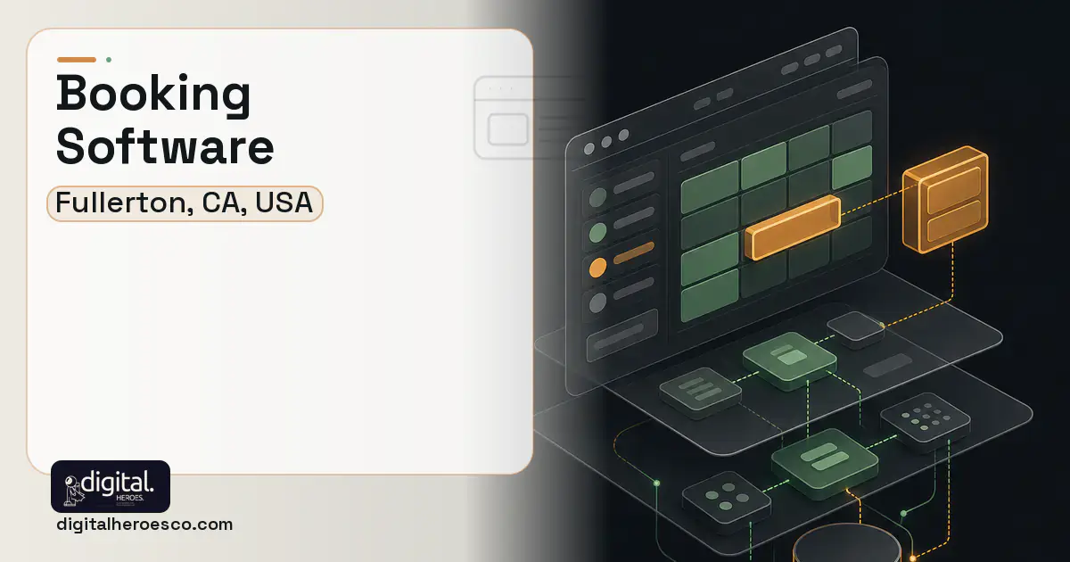 Booking Software product interface illustration for Fullerton, CA, USA.