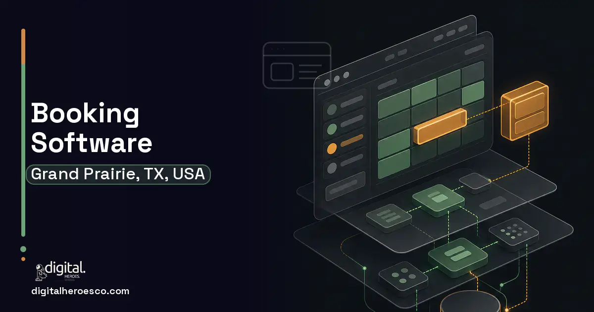 Booking Software product interface illustration for Grand Prairie, TX, USA.