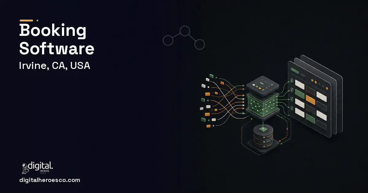 Booking Software workflow illustration for Irvine, CA, USA.