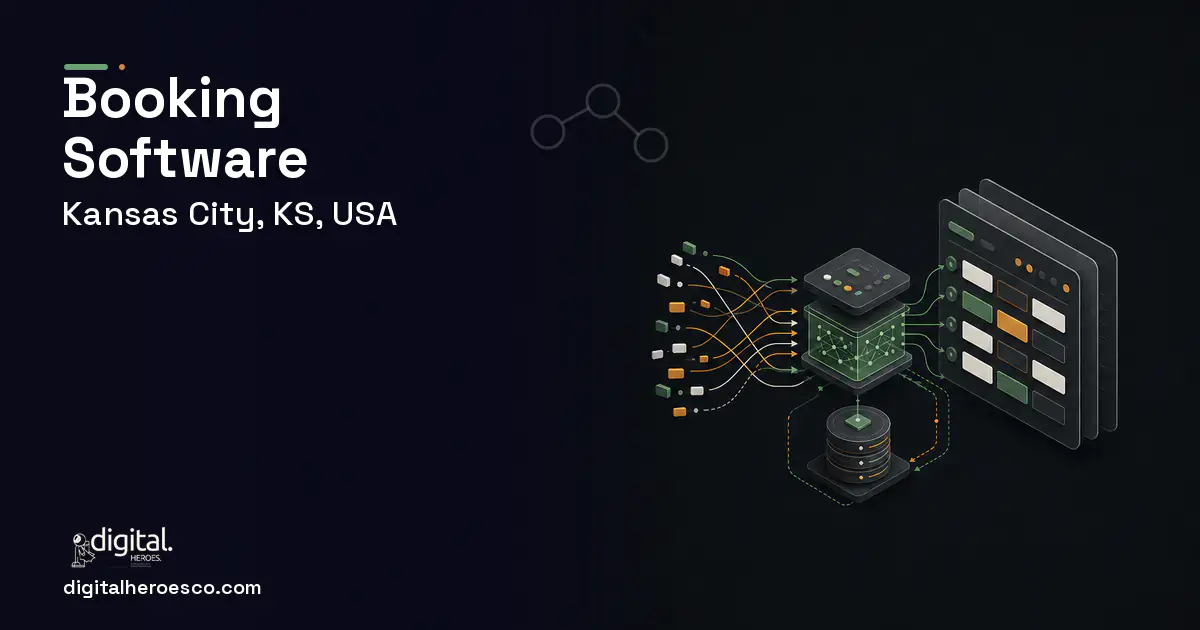 Booking Software workflow illustration for Kansas City, KS, USA.