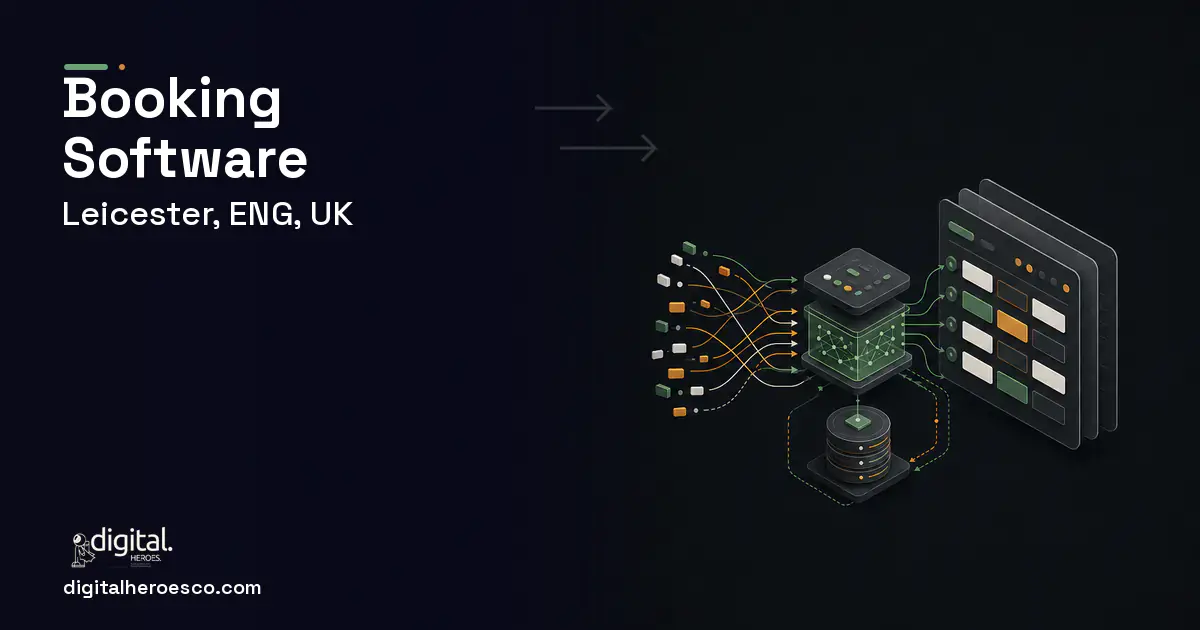Booking Software workflow illustration for Leicester, ENG, UK.