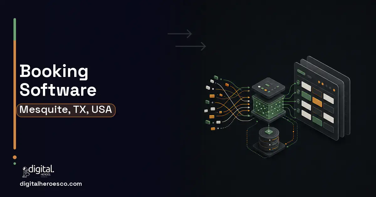 Booking Software workflow illustration for Mesquite, TX, USA.