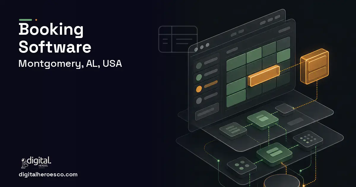 Booking Software product interface illustration for Montgomery, AL, USA.
