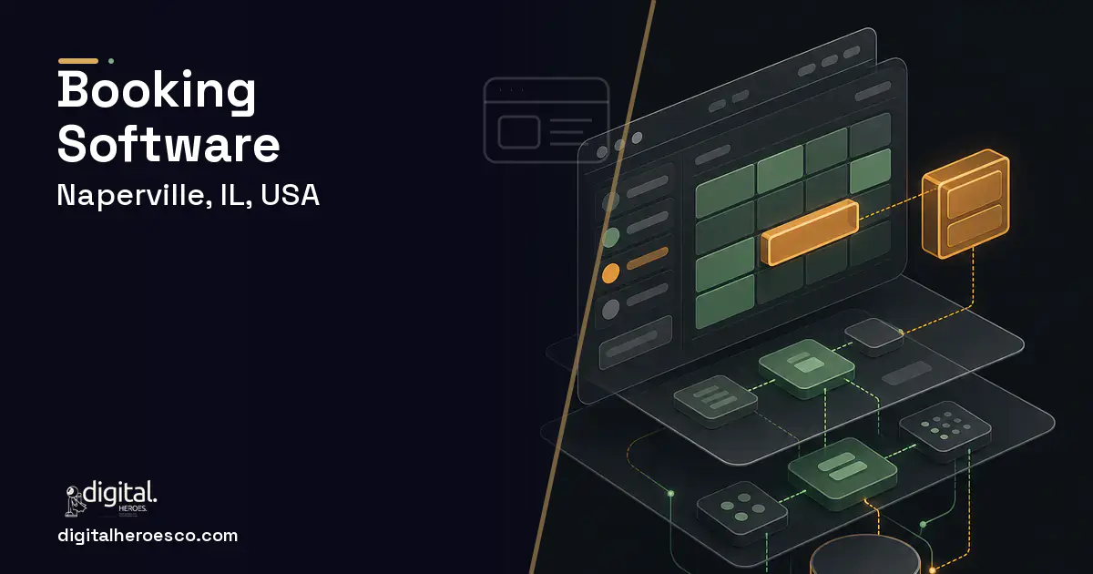 Booking Software product interface illustration for Naperville, IL, USA.
