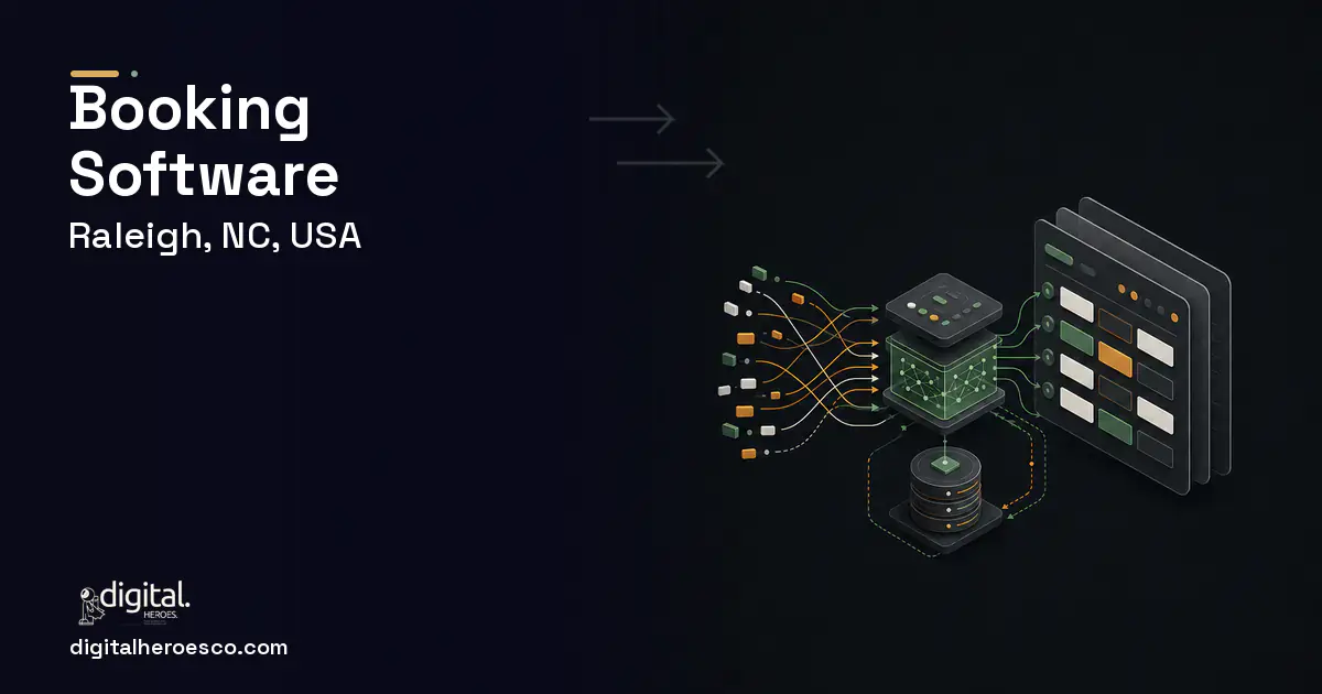 Booking Software workflow illustration for Raleigh, NC, USA.