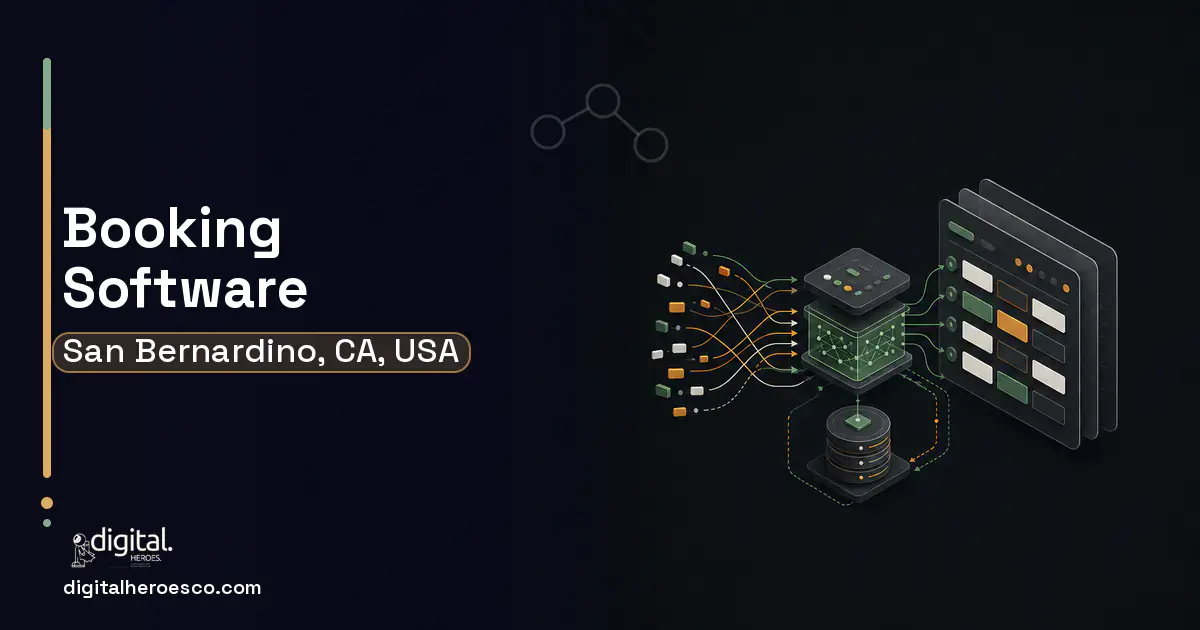 Booking Software workflow illustration for San Bernardino, CA, USA.