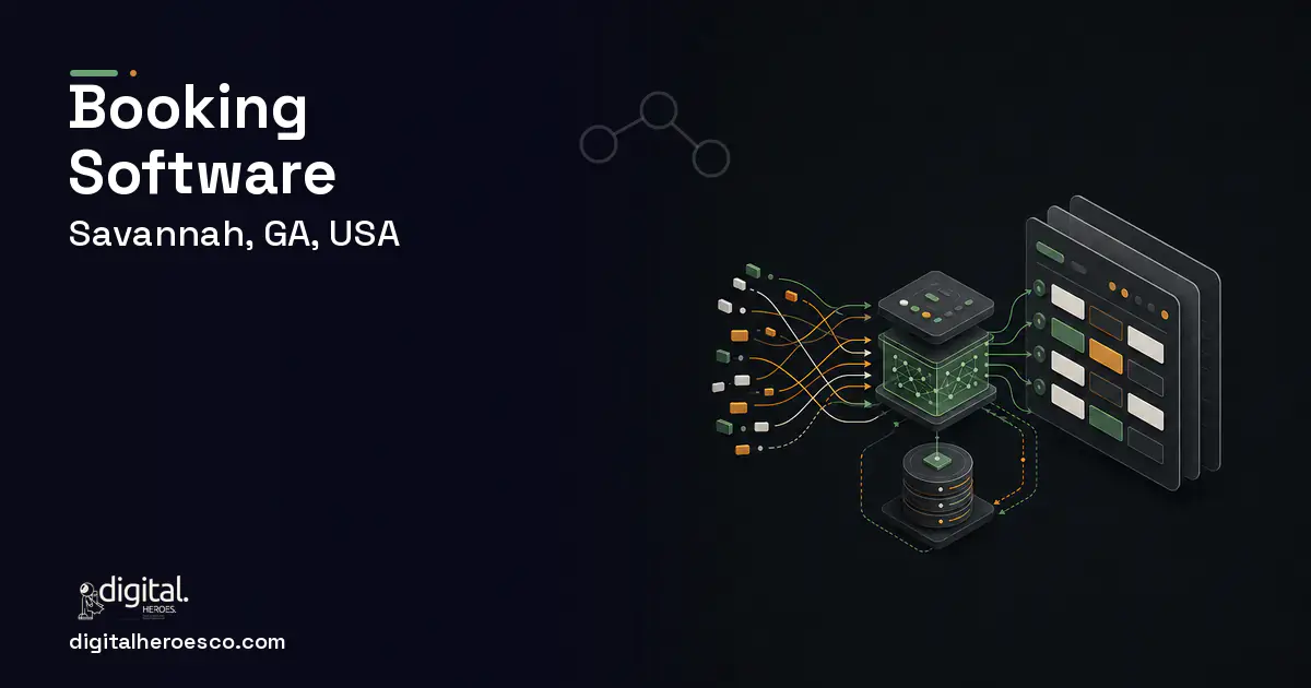 Booking Software workflow illustration for Savannah, GA, USA.