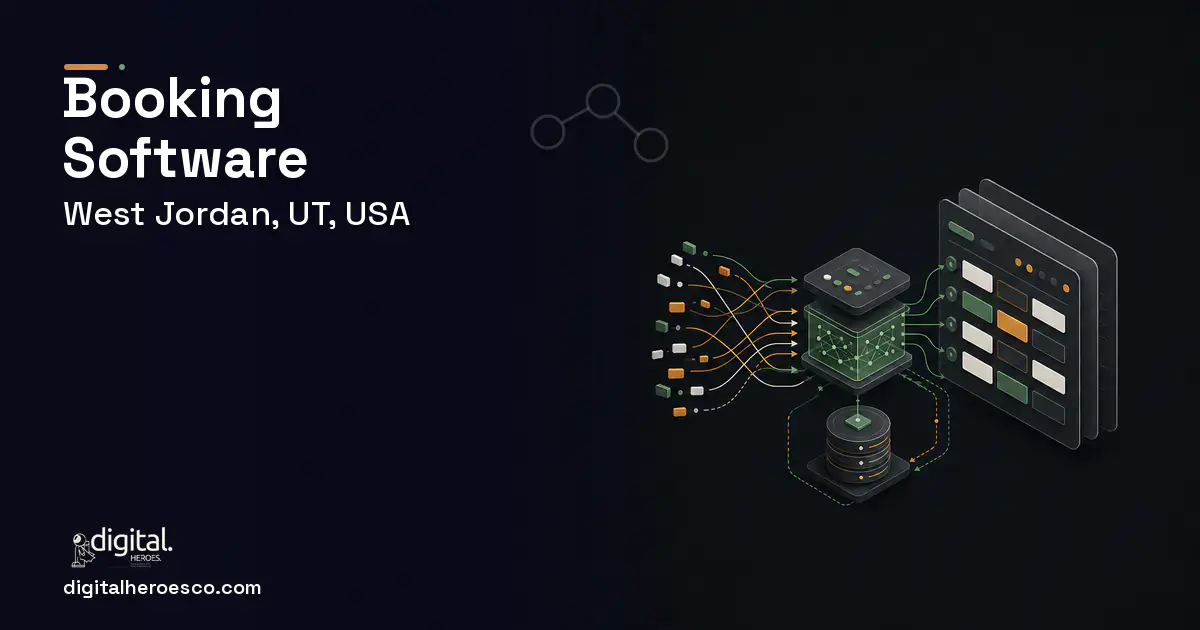 Booking Software workflow illustration for West Jordan, UT, USA.