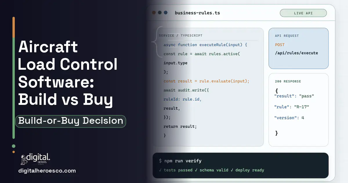Custom Software Development code editor and API illustration for Aircraft Load Control Software Build vs Buy Guide.