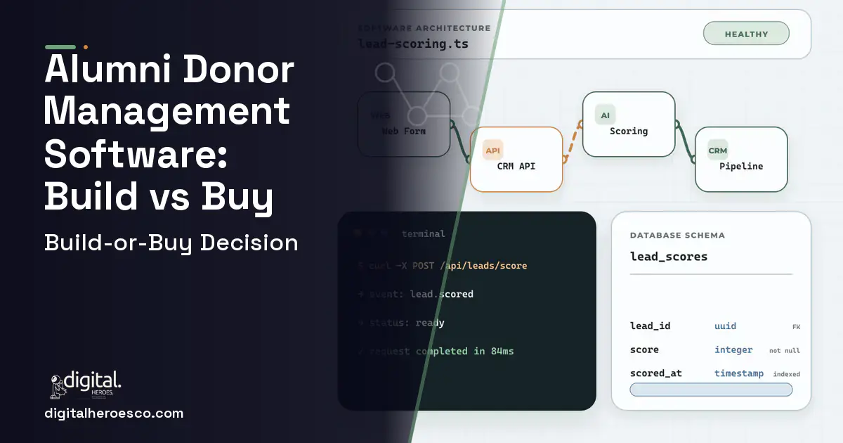 CRM Development architecture and database illustration for Alumni Donor Management Software Build vs Buy Guide.
