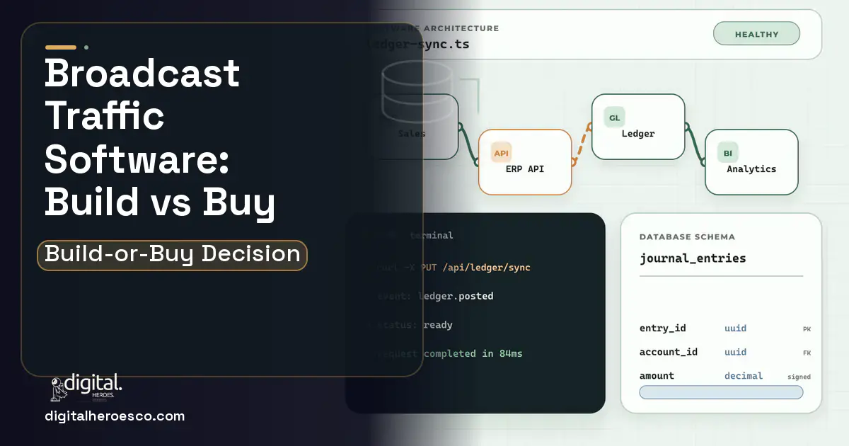 ERP Development architecture and database illustration for Broadcast Traffic Software Build vs Buy Guide.