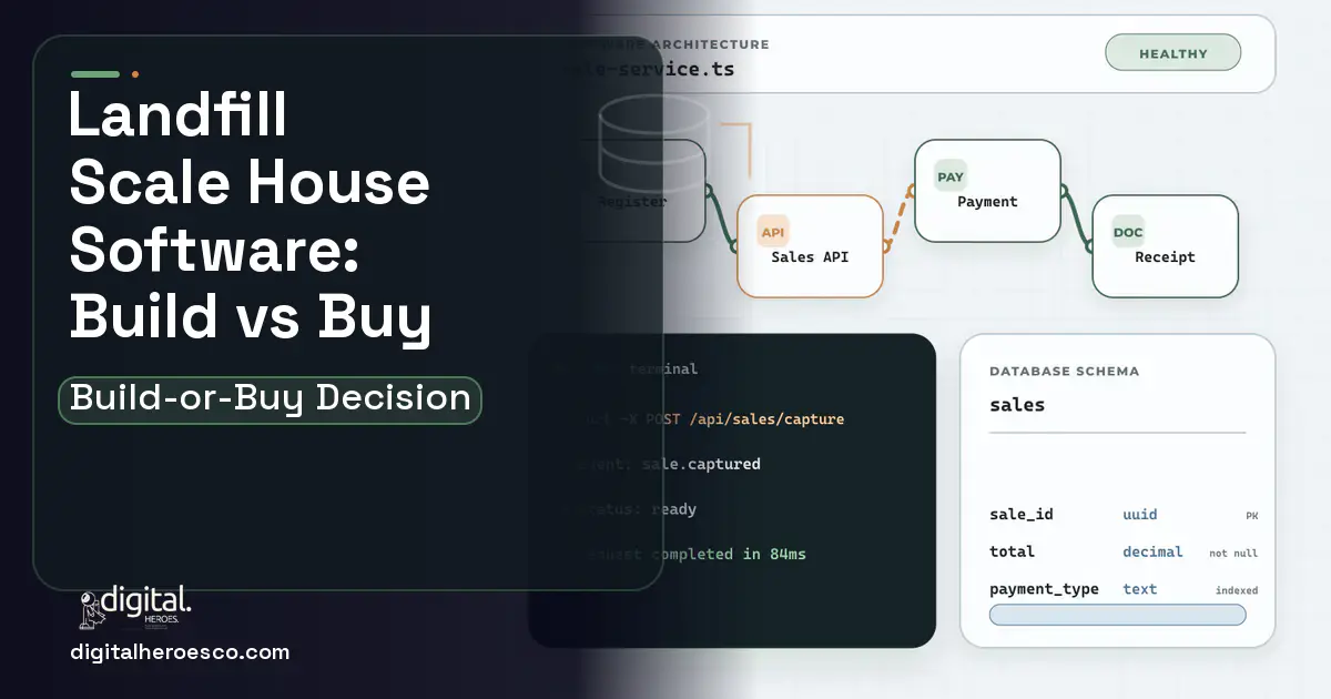 POS System Development architecture and database illustration for Landfill Scale House Software Build vs Buy Guide.