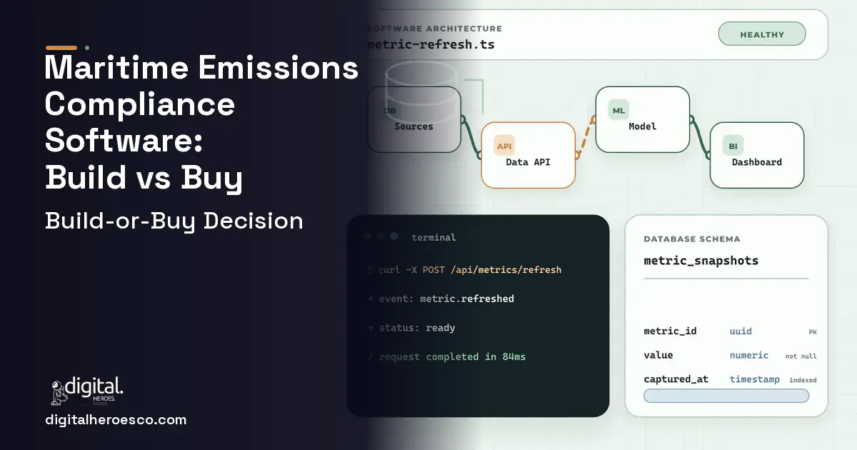 BI dashboard architecture and database illustration for Maritime Emissions Compliance Software Build vs Buy Guide.