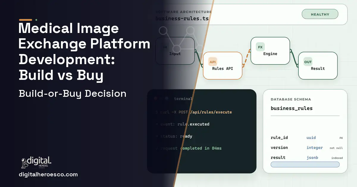 Custom Software Development architecture and database illustration for Medical Image Exchange Build vs Buy Guide.