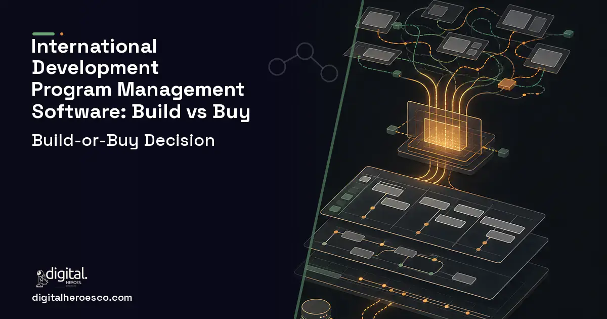 Project management workflow illustration for International Development Program Management Software Build vs Buy Guide.