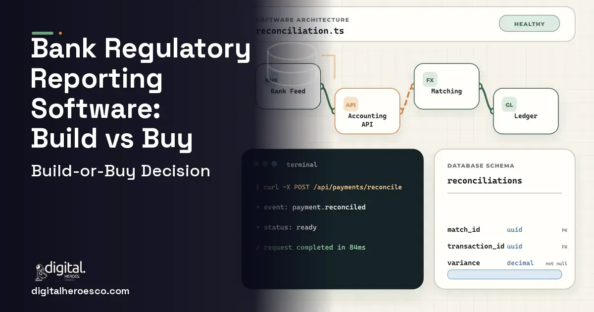 Accounting Software architecture and database illustration for Bank Regulatory Reporting Software Build vs Buy Guide.