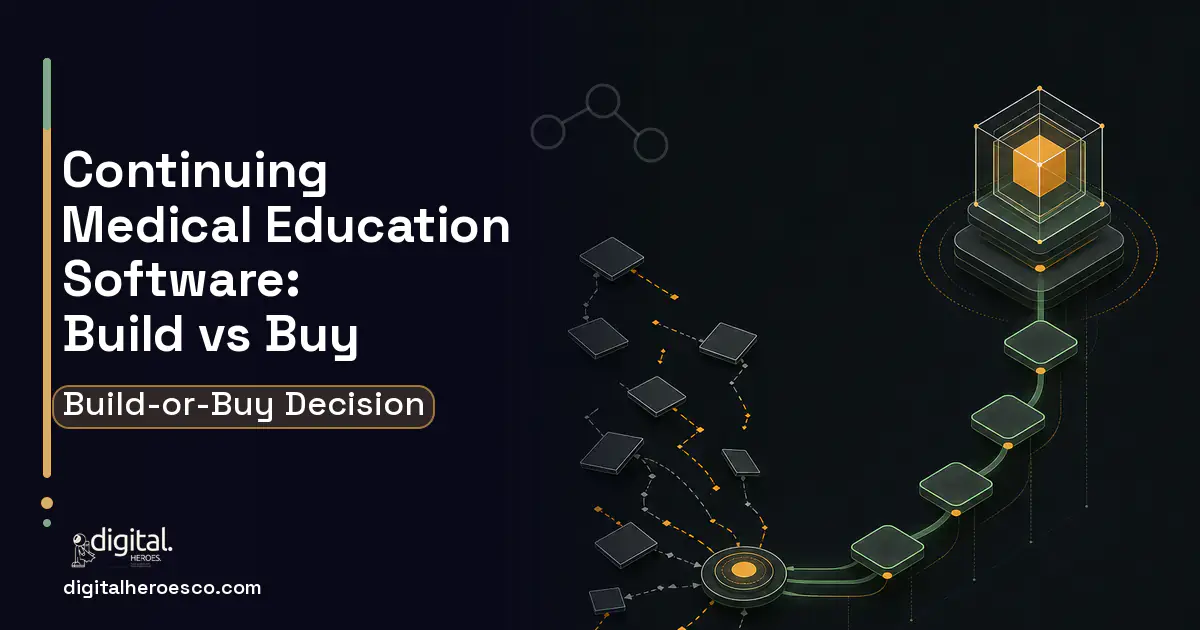 LMS Development workflow illustration for Continuing Medical Education Software Build vs Buy Guide.
