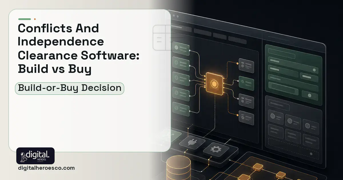 Internal tools product interface illustration for Conflicts AND Independence Clearance Software Build vs Buy Guide.