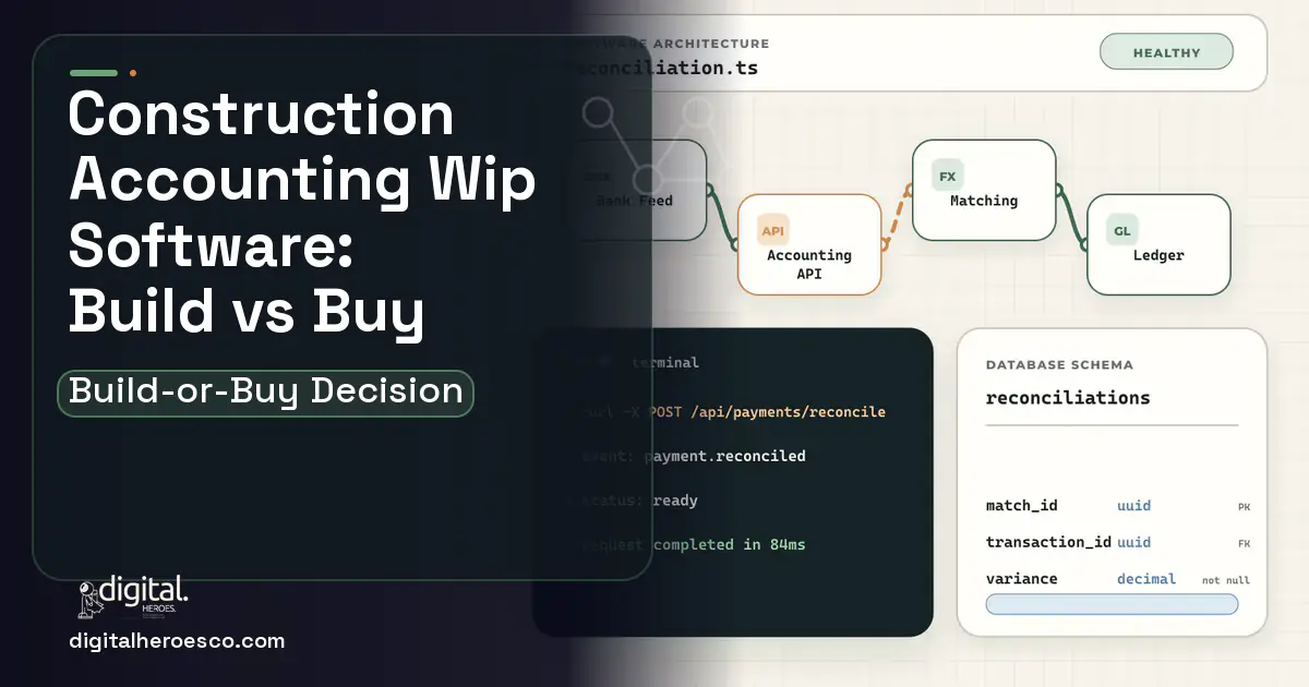 Accounting Software architecture and database illustration for Construction Accounting WIP Software Build vs Buy Guide.