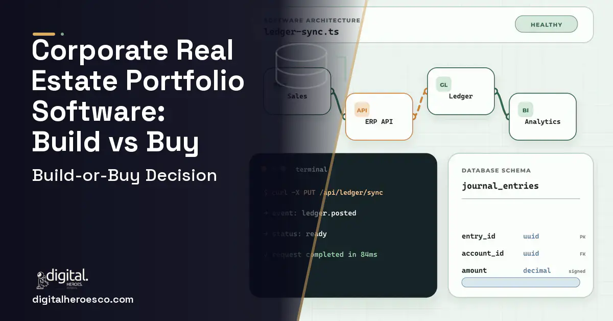 ERP Development architecture and database illustration for Corporate Real Estate Portfolio Software Build vs Buy Guide.