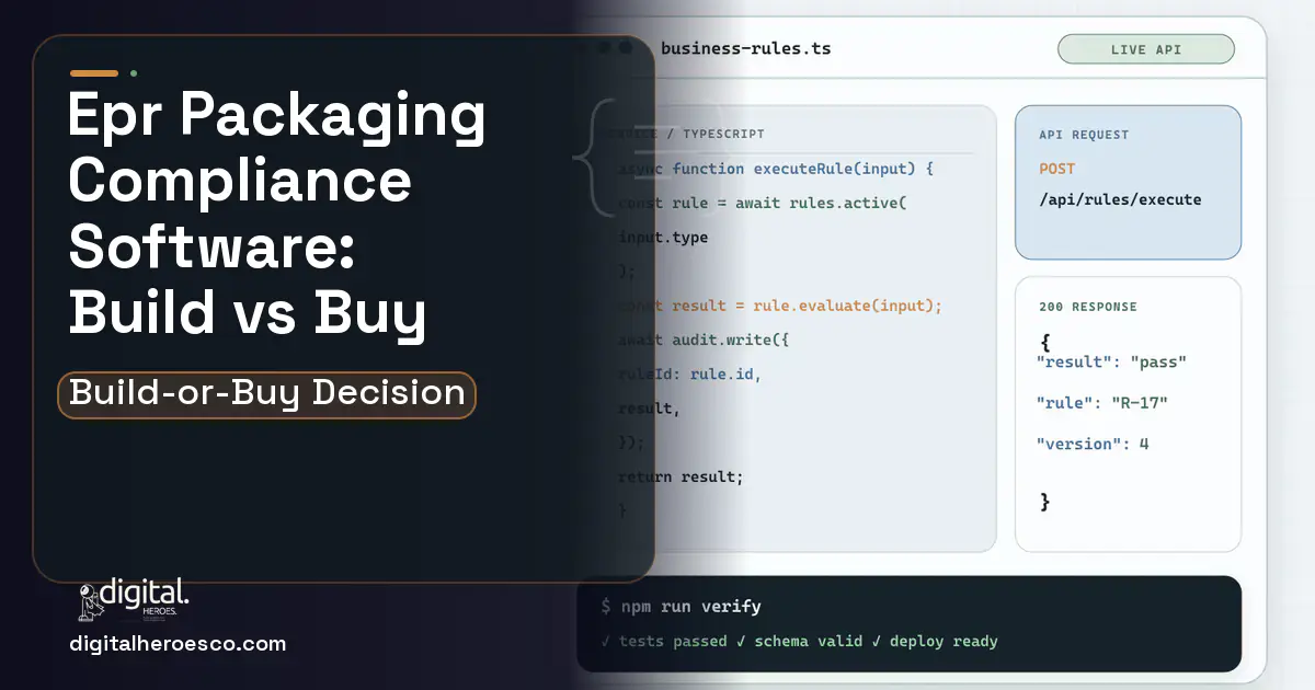 Custom Software Development code editor and API illustration for EPR Packaging Compliance Software Build vs Buy Guide.