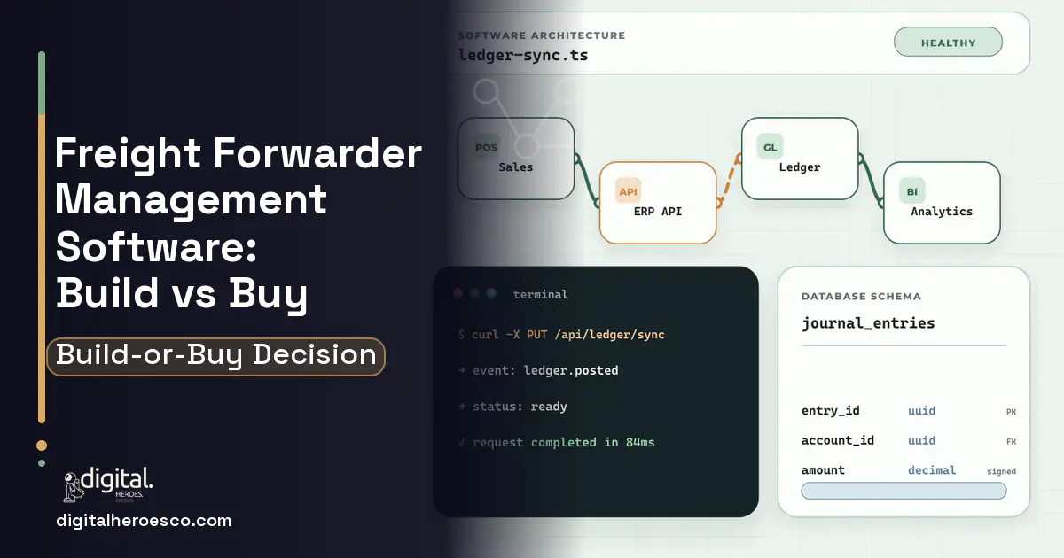 ERP Development architecture and database illustration for Freight Forwarder Management Software Build vs Buy Guide.