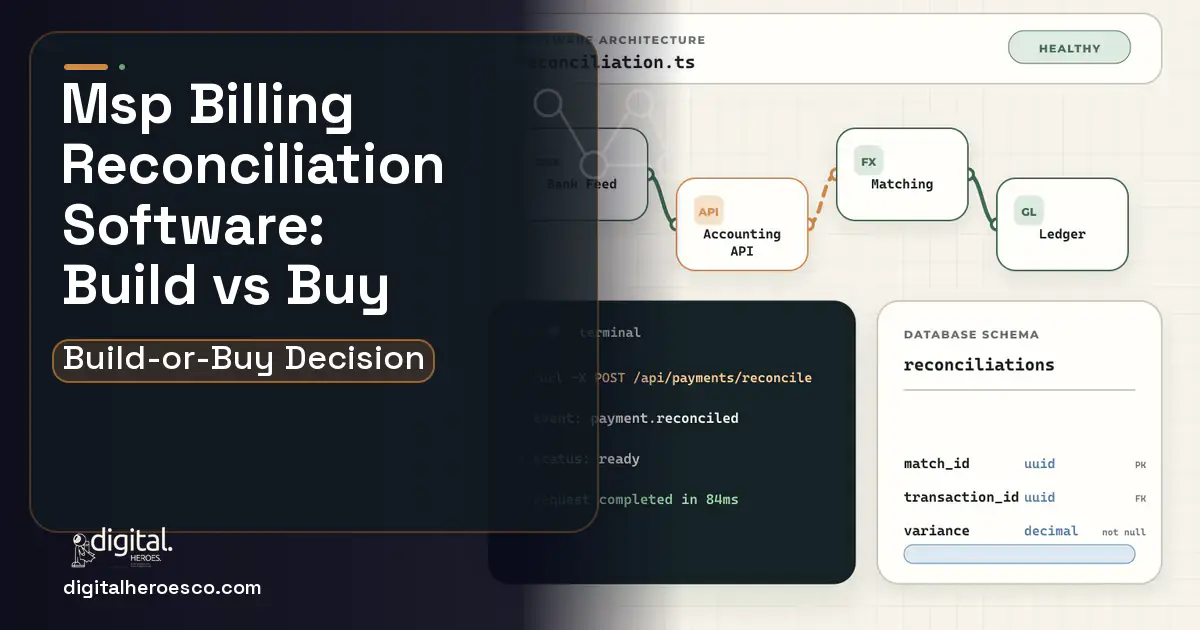Accounting Software architecture and database illustration for MSP Billing Reconciliation Software Build vs Buy Guide.