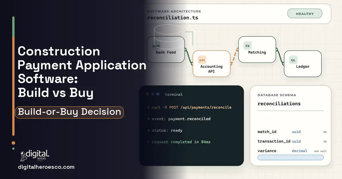 Accounting Software architecture and database illustration for Construction Payment Application Build vs Buy Guide.